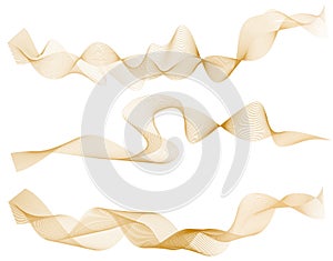 Set of abstract golden wave lines on white background