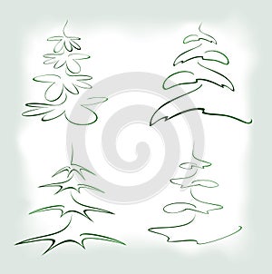 Set of abstract green Christmas tree in frame. EPS10 vector illustration