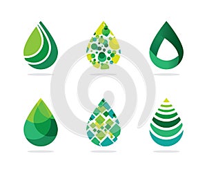 Set of abstract green water drops symbol