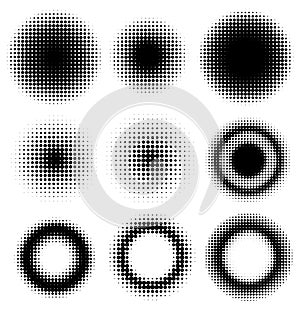 Set of Abstract Halftone Design Elements Circles