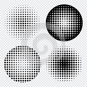 Set of abstract halftone design elements. Set of black halftone dots. Circle halftone. Abstract dotted circles