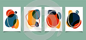 Set of abstract hand drawn organic shape bright color with lines frame doodles on white background