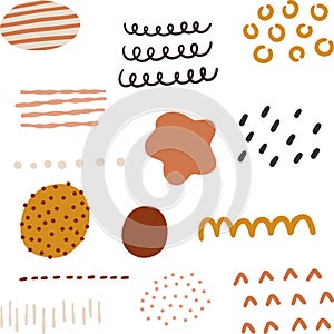 Set of abstract hand drawn shapes. Vector textured decor elements.