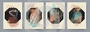 Set of Abstract Hand Painted Illustrations for Wall Decoration, Postcard, Social Media Banner, Brochure Cover Design