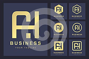 Set of Abstract Initial Letter A H, Golden Logo Template. Logo for Business, Personal, Organization