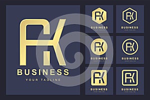 Set of Abstract Initial Letter A K, Golden Logo Template. Logo for Business, Personal, Organization