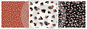 Set of Abstract Leopard Skin Seamless Patterns. Animal print. geometric folklore Vector illustration.