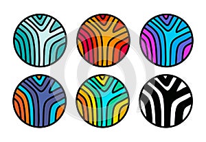 Set of abstract line icons logotypes in cartoon doodle style hand drawn black white contrast vibrant colorful