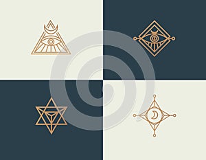 Set abstract linear isoteric logos golden mystical symbols