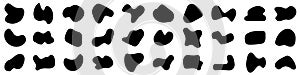 Set abstract liquid blotch shapes. Liquid shape elements. Round blobs collection. Fluid dynamic forms. Rounded spot or speck