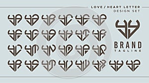 Set of abstract love heart letter Y YY logo design