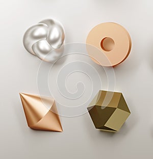 Set of abstract minimal 3d geometric shapes with different materials