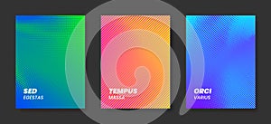 Set of abstract minimal poster or cover templates with halftone elements.