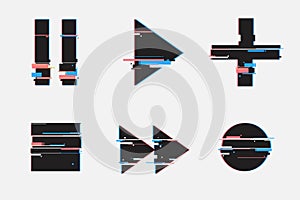 Set of abstract minimal template design for branding, advertising in geometric glitch style.Play, pause, record, play buttons.