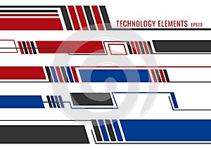 Set of abstract modern technology futuristic elements red, blue and gray geometric lines  on white background