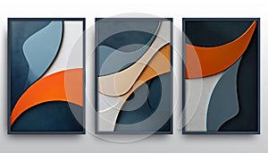 Set of abstract painting of blue and orange geometric shapes. Illustration