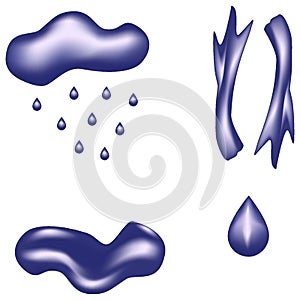 Set of abstract realistic graphic elements in trendy bright saturated blue. Vector 3d illustration.