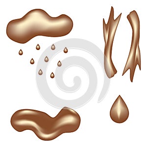 Set of abstract realistic graphic elements in trendy chocolate tints. Vector 3d illustration.