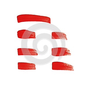 Set of abstract red brush paint texture design watercolor strokes isolated on  white background for your design.