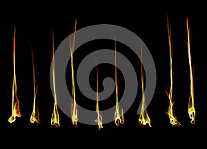 Set of abstract red smoke fire brushes over black background. Wavy elegant collection elements for your design and art