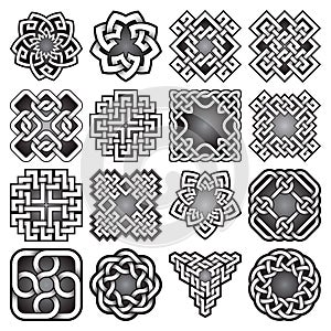 Set of abstract sacred geometry symbols in Celtic knots style.