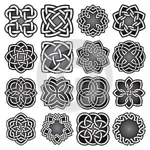 Set of abstract sacred geometry symbols in Celtic knots style