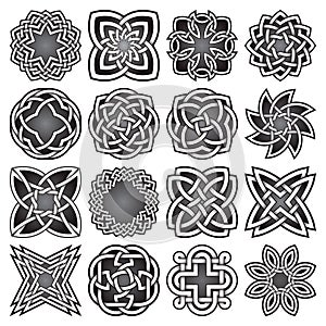 Set of abstract sacred geometry symbols in Celtic knots style.