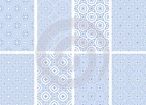Set of Abstract Seamless Geometric Blue Patterns