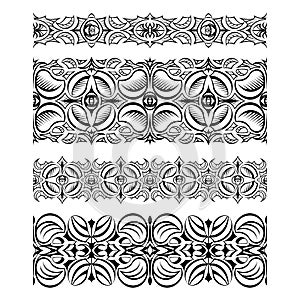 Set of abstract seamless lace borders with hatch