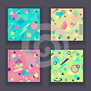 Set Abstract seamless patterns in postmodern Memphis Style