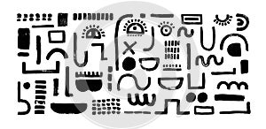 Set of abstract shapes. Face constructor elements, eyes, mouth,nose, ear. Modern art character. Brush stroke.