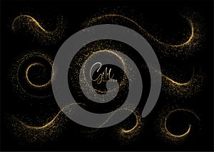 Set of Abstract shiny gold glitter design element. For New Year, Merry Christmas greeting card design