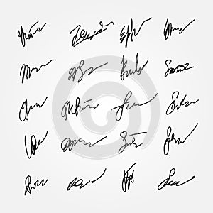 Set of abstract signatures. Unreadable autographs. photo