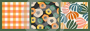 Set of abstract simple seamless pattern with flowers. Modern design for paper, cover, fabric, interior decor and other