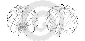 Set of abstract spheres from points and lines on a white background. Network connection structure. Big data visualization. Vector