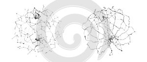 Set of abstract spheres from points and lines on a white background. Network connection structure. Big data visualization. Vector