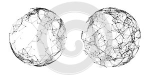 Set of abstract spheres from points and lines on a white background. Network connection structure. Big data visualization. Vector