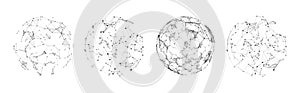 Set of abstract spheres from points and lines on a white background. Network connection structure. Big data visualization. Vector