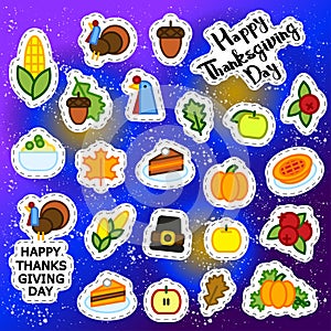 Set of abstract sticker thanksgiving day icon. holiday symbols.