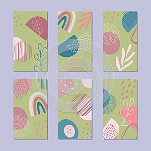 Set of abstract story backgrounds. Hand drawn natural pattern in trendy style