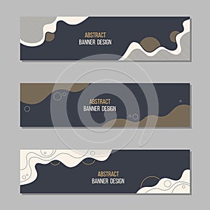 Set of 3 abstract vector banner templates. Banners with geometric elements, wavy smooth striped shapes, circles