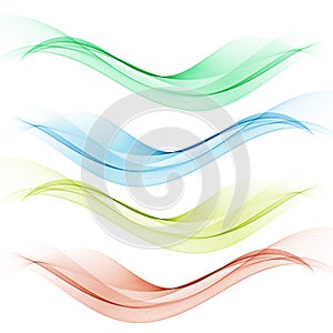 Set of Abstract vector flow transparent color wave. Dynamic wavy lines