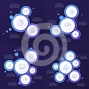 Set of abstract vector gradient minimalistic infographic templates composed of 3 4 5 6 circles