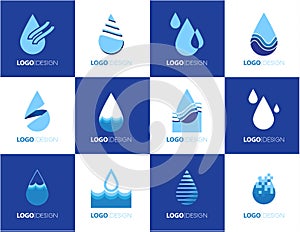 Set of abstract water drop shape blue vector icons