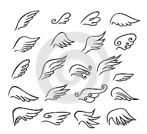 Set of  Abstract Wings birds and angel or others in black and white