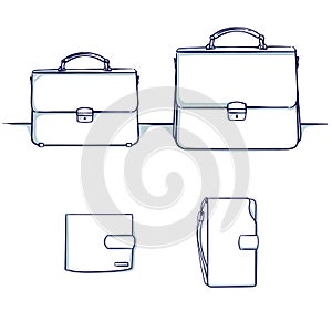 Set of accessories for a businessman: a suitcase, pocketbook, notecase, purse, wallet.