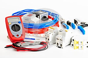 A set of accessories for the installation of electrical wiring homes. Electricity Industry Concept