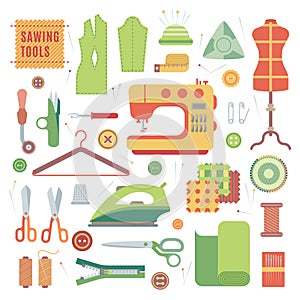 Set of accessories for sewing machines and handmade with dressmaking accessories textile vector. photo