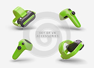 Set of accessories for virtual reality. 3D modern computer devices
