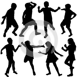 Set of active children silhouettes